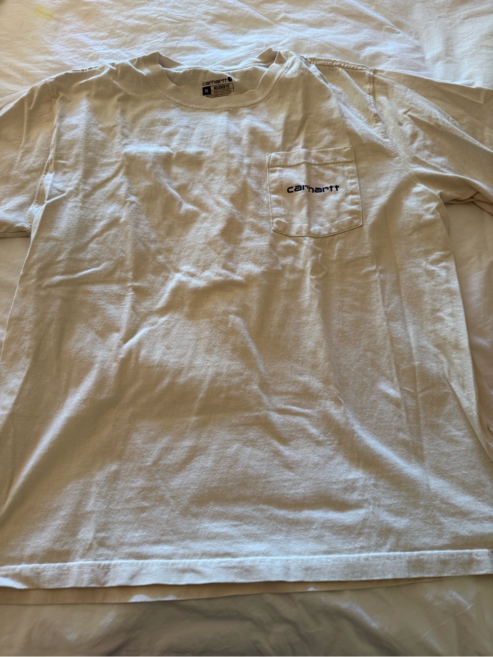Carhartt Short-Sleeve Pocket Tee in Light Cream with Black Logo